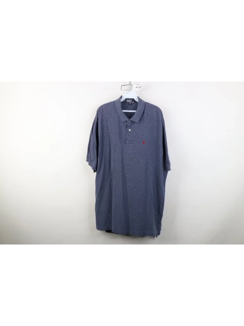 Vintage 90s Ralph Lauren Mens XL Faded Pique Cotton Knit Golf Polo Shirt Blue